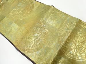 リサイクル　青銅箔絵皿に花鳥模様織出し袋帯（サービス品）